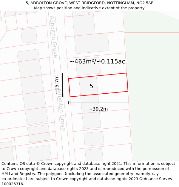 5, ADBOLTON GROVE, WEST BRIDGFORD, NOTTINGHAM, NG2 5AR: Plot and title map