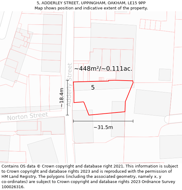 5, ADDERLEY STREET, UPPINGHAM, OAKHAM, LE15 9PP: Plot and title map