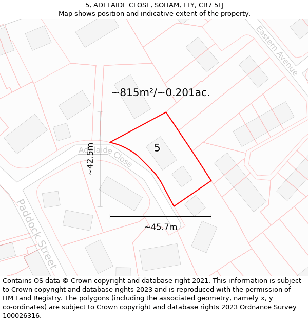 5, ADELAIDE CLOSE, SOHAM, ELY, CB7 5FJ: Plot and title map