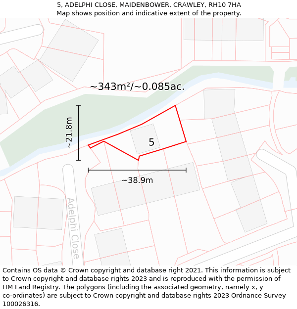 5, ADELPHI CLOSE, MAIDENBOWER, CRAWLEY, RH10 7HA: Plot and title map