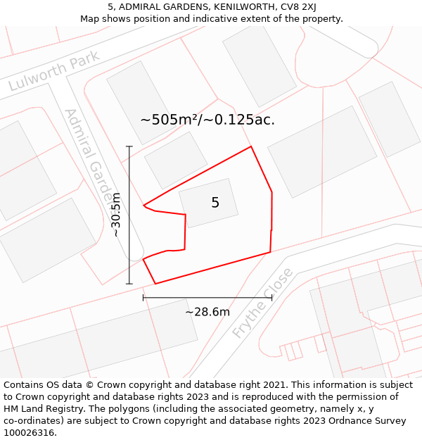 5, ADMIRAL GARDENS, KENILWORTH, CV8 2XJ: Plot and title map