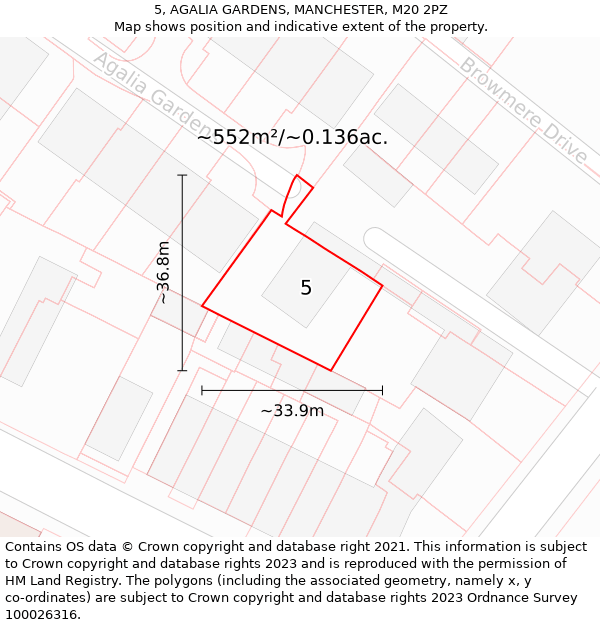 5, AGALIA GARDENS, MANCHESTER, M20 2PZ: Plot and title map