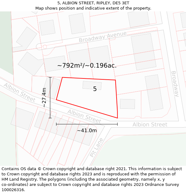 5, ALBION STREET, RIPLEY, DE5 3ET: Plot and title map