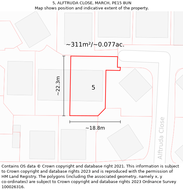 5, ALFTRUDA CLOSE, MARCH, PE15 8UN: Plot and title map