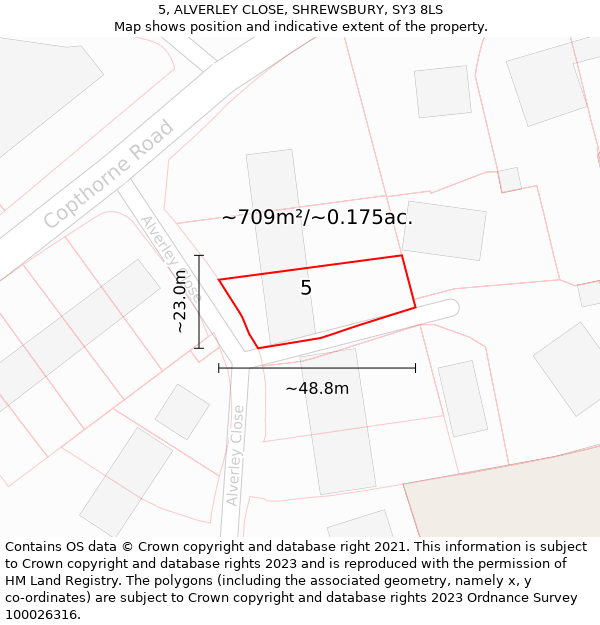 5, ALVERLEY CLOSE, SHREWSBURY, SY3 8LS: Plot and title map