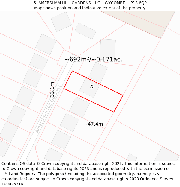 5, AMERSHAM HILL GARDENS, HIGH WYCOMBE, HP13 6QP: Plot and title map