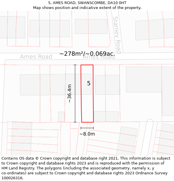 5, AMES ROAD, SWANSCOMBE, DA10 0HT: Plot and title map