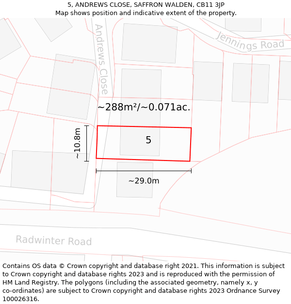 5, ANDREWS CLOSE, SAFFRON WALDEN, CB11 3JP: Plot and title map