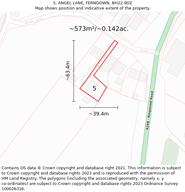 5, ANGEL LANE, FERNDOWN, BH22 9DZ: Plot and title map