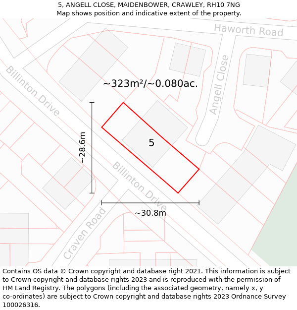 5, ANGELL CLOSE, MAIDENBOWER, CRAWLEY, RH10 7NG: Plot and title map