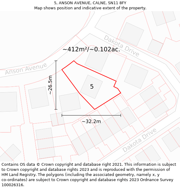 5, ANSON AVENUE, CALNE, SN11 8FY: Plot and title map