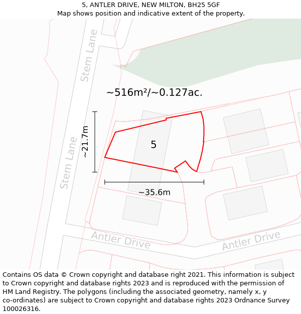5, ANTLER DRIVE, NEW MILTON, BH25 5GF: Plot and title map
