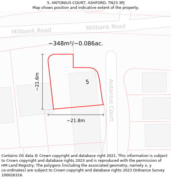 5, ANTONIUS COURT, ASHFORD, TN23 3PJ: Plot and title map