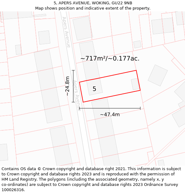 5, APERS AVENUE, WOKING, GU22 9NB: Plot and title map