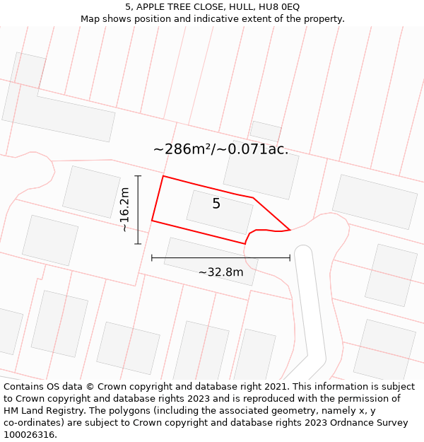 5, APPLE TREE CLOSE, HULL, HU8 0EQ: Plot and title map