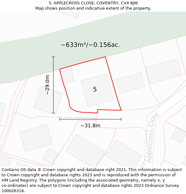 5, APPLECROSS CLOSE, COVENTRY, CV4 8JW: Plot and title map