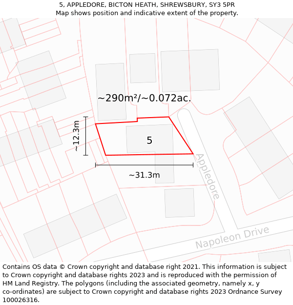 5, APPLEDORE, BICTON HEATH, SHREWSBURY, SY3 5PR: Plot and title map