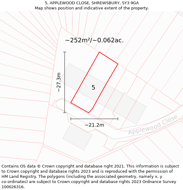 5, APPLEWOOD CLOSE, SHREWSBURY, SY3 9GA: Plot and title map