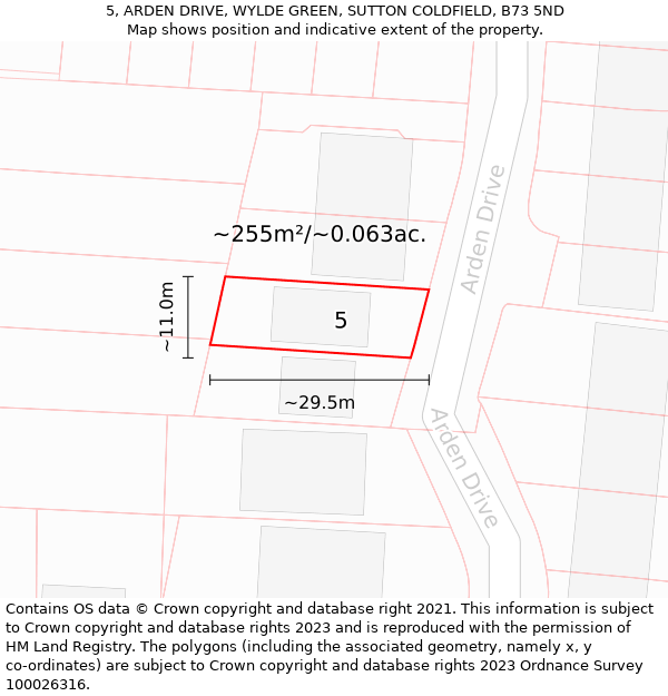 5, ARDEN DRIVE, WYLDE GREEN, SUTTON COLDFIELD, B73 5ND: Plot and title map