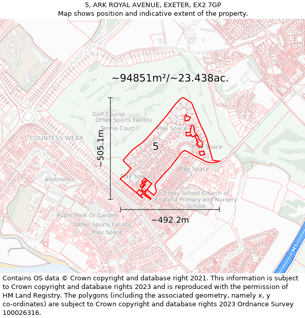 5, ARK ROYAL AVENUE, EXETER, EX2 7GP: Plot and title map