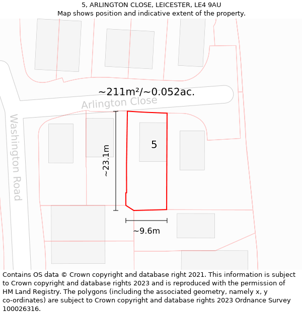 5, ARLINGTON CLOSE, LEICESTER, LE4 9AU: Plot and title map