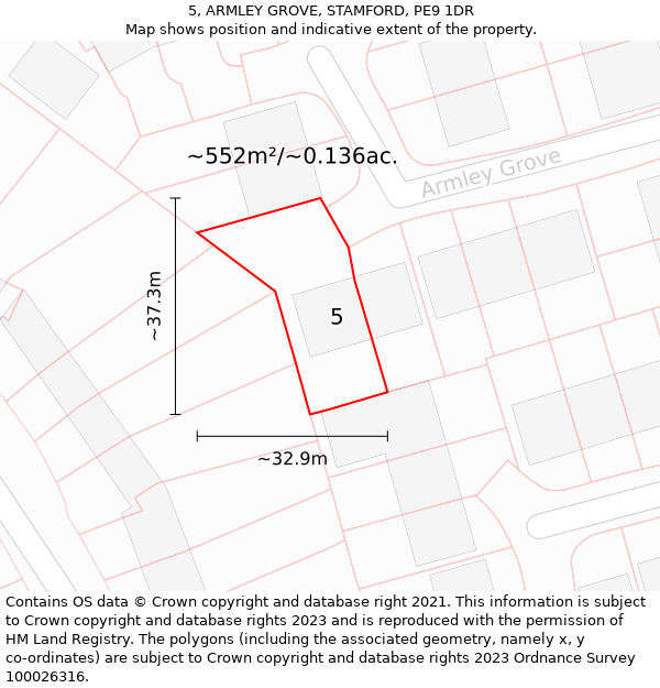 5, ARMLEY GROVE, STAMFORD, PE9 1DR: Plot and title map