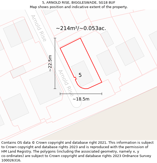 5, ARNOLD RISE, BIGGLESWADE, SG18 8UF: Plot and title map