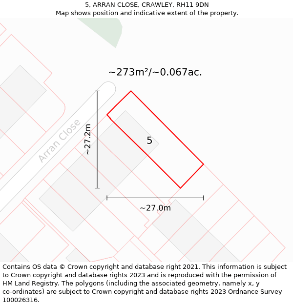 5, ARRAN CLOSE, CRAWLEY, RH11 9DN: Plot and title map