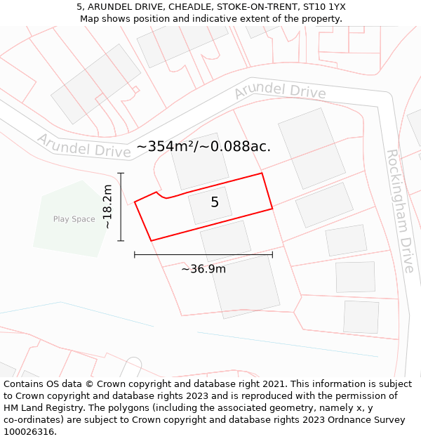 5, ARUNDEL DRIVE, CHEADLE, STOKE-ON-TRENT, ST10 1YX: Plot and title map