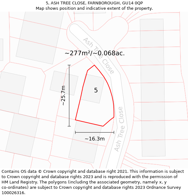 5, ASH TREE CLOSE, FARNBOROUGH, GU14 0QP: Plot and title map