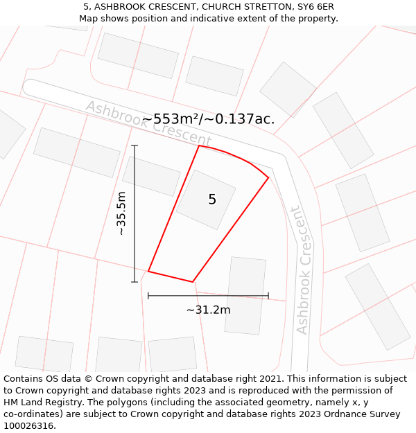 5, ASHBROOK CRESCENT, CHURCH STRETTON, SY6 6ER: Plot and title map