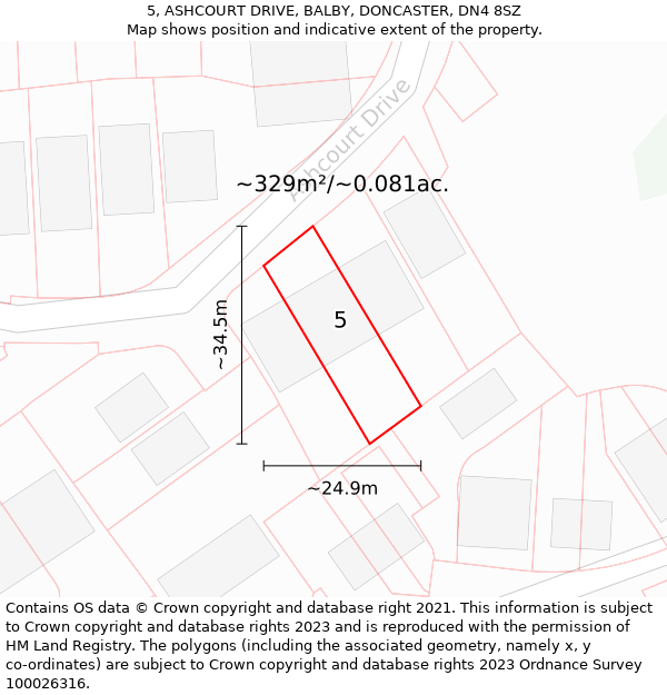 5, ASHCOURT DRIVE, BALBY, DONCASTER, DN4 8SZ: Plot and title map