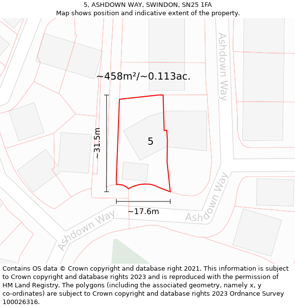 5, ASHDOWN WAY, SWINDON, SN25 1FA: Plot and title map