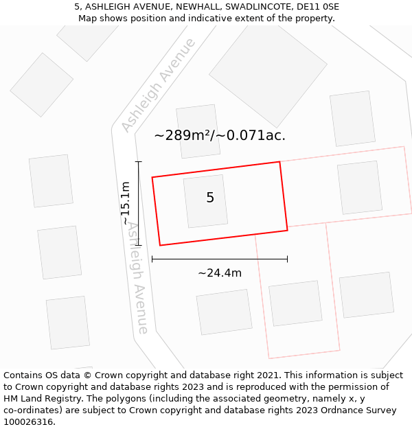 5, ASHLEIGH AVENUE, NEWHALL, SWADLINCOTE, DE11 0SE: Plot and title map