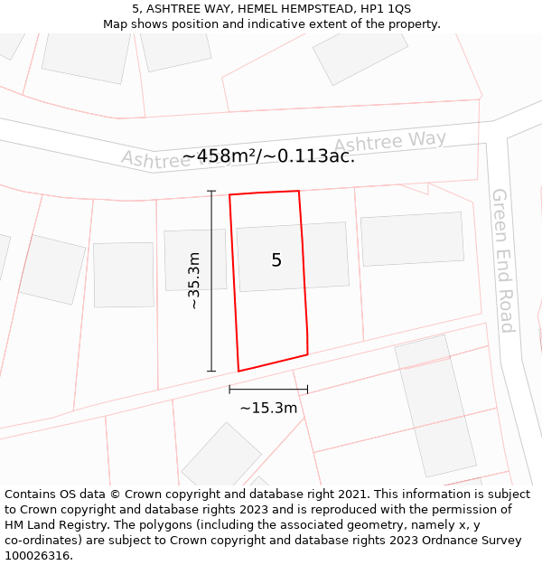 5, ASHTREE WAY, HEMEL HEMPSTEAD, HP1 1QS: Plot and title map