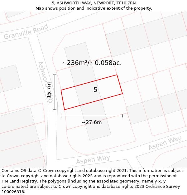 5, ASHWORTH WAY, NEWPORT, TF10 7RN: Plot and title map