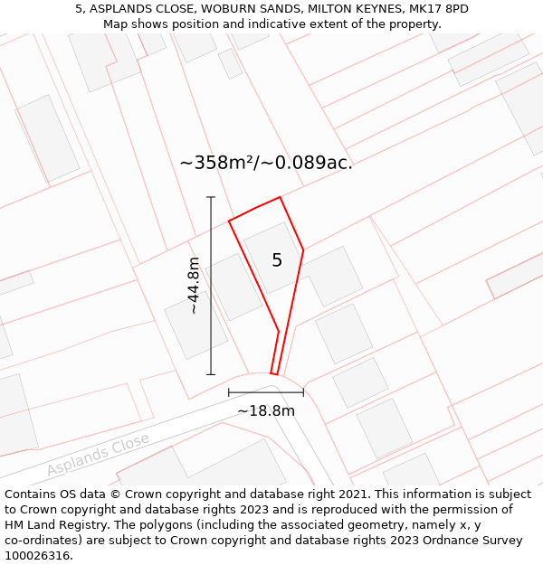 5, ASPLANDS CLOSE, WOBURN SANDS, MILTON KEYNES, MK17 8PD: Plot and title map