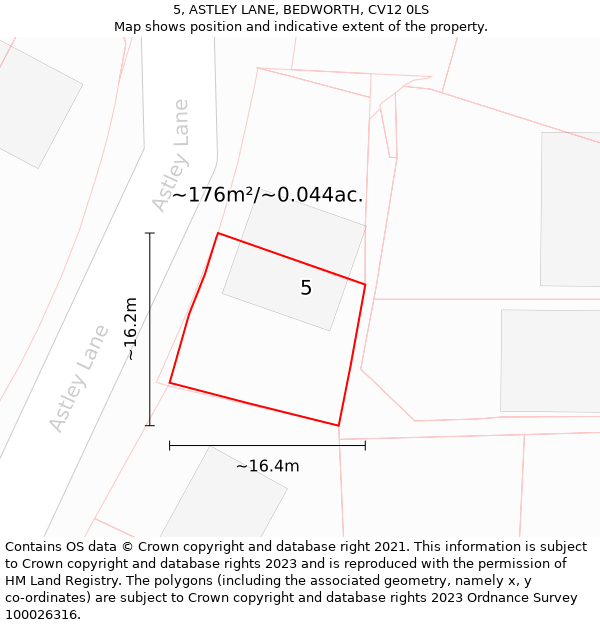 5, ASTLEY LANE, BEDWORTH, CV12 0LS: Plot and title map