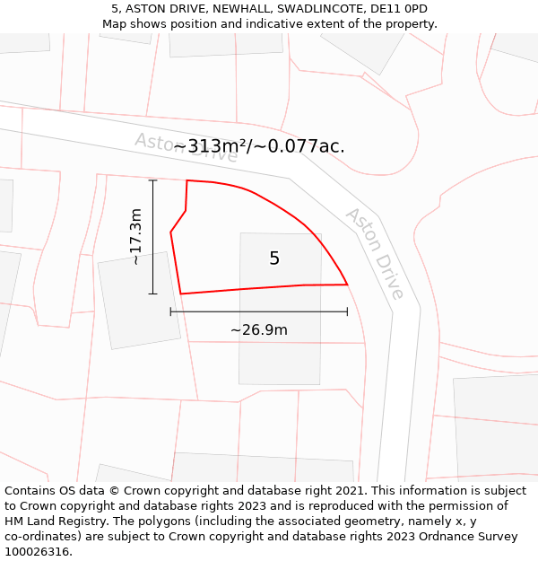 5, ASTON DRIVE, NEWHALL, SWADLINCOTE, DE11 0PD: Plot and title map