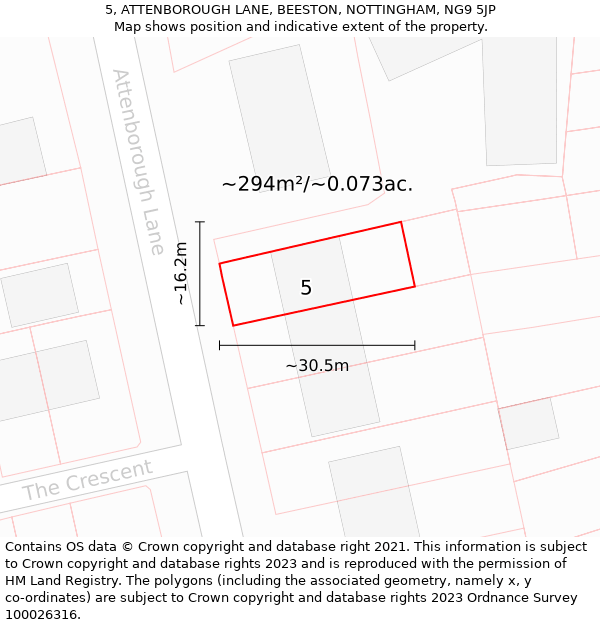 5, ATTENBOROUGH LANE, BEESTON, NOTTINGHAM, NG9 5JP: Plot and title map