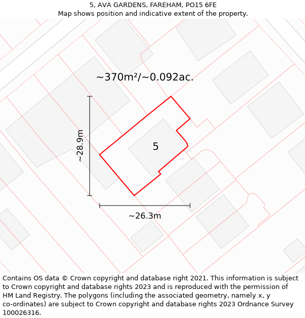 5, AVA GARDENS, FAREHAM, PO15 6FE: Plot and title map