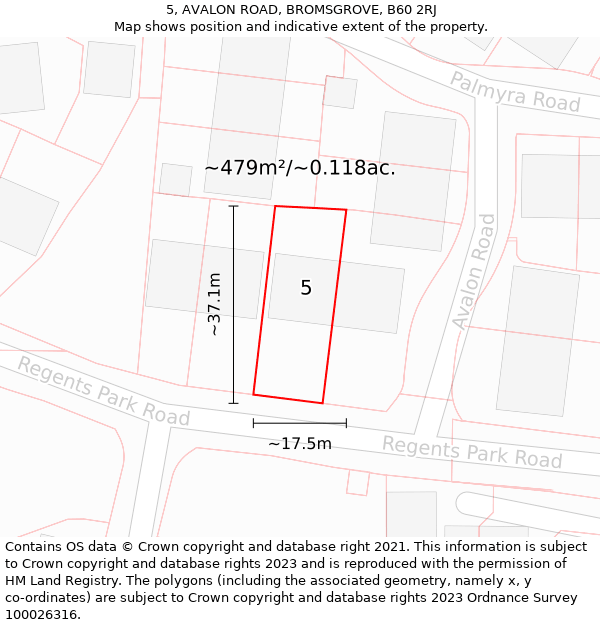 5, AVALON ROAD, BROMSGROVE, B60 2RJ: Plot and title map