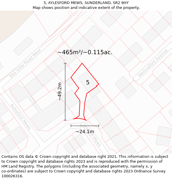 5, AYLESFORD MEWS, SUNDERLAND, SR2 9HY: Plot and title map