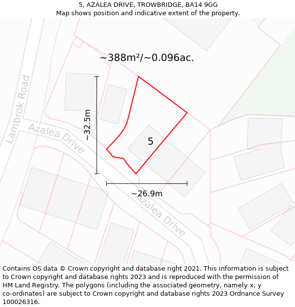 5, AZALEA DRIVE, TROWBRIDGE, BA14 9GG: Plot and title map