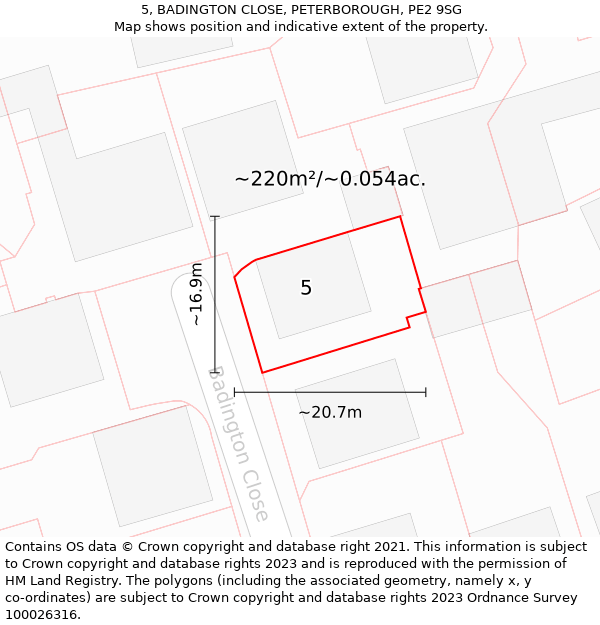 5, BADINGTON CLOSE, PETERBOROUGH, PE2 9SG: Plot and title map