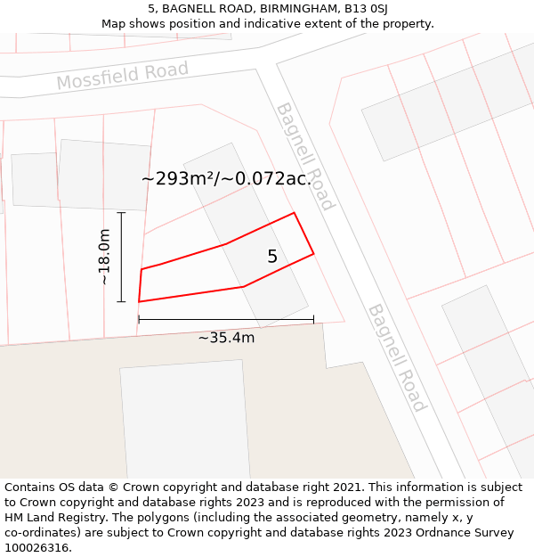 5, BAGNELL ROAD, BIRMINGHAM, B13 0SJ: Plot and title map