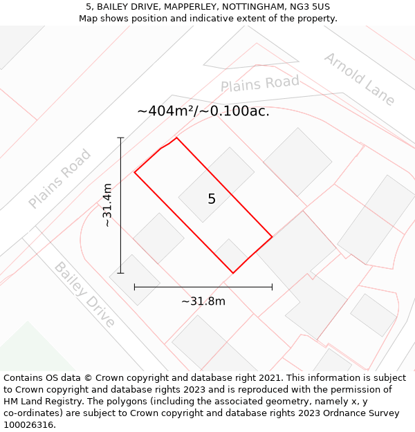 5, BAILEY DRIVE, MAPPERLEY, NOTTINGHAM, NG3 5US: Plot and title map