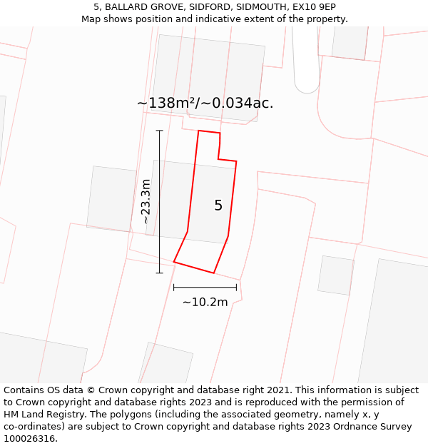 5, BALLARD GROVE, SIDFORD, SIDMOUTH, EX10 9EP: Plot and title map