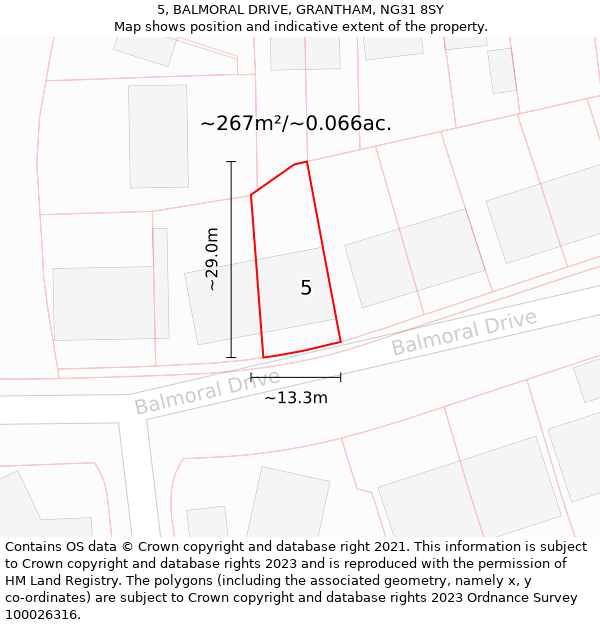 5, BALMORAL DRIVE, GRANTHAM, NG31 8SY: Plot and title map