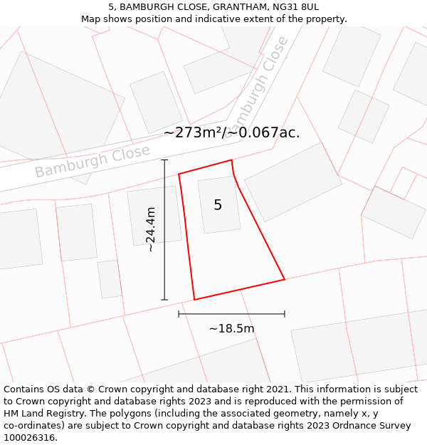 5, BAMBURGH CLOSE, GRANTHAM, NG31 8UL: Plot and title map